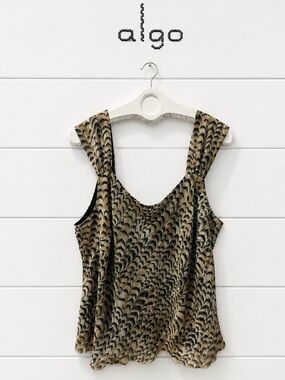 ALGO Size 22 – Beige & Black Feather Print Sleeveless Top